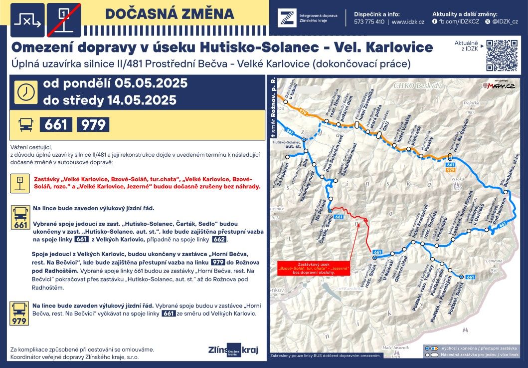 změna v organizaci veřejné dopravy Vel.Karlovice - Hutisko Solanec 