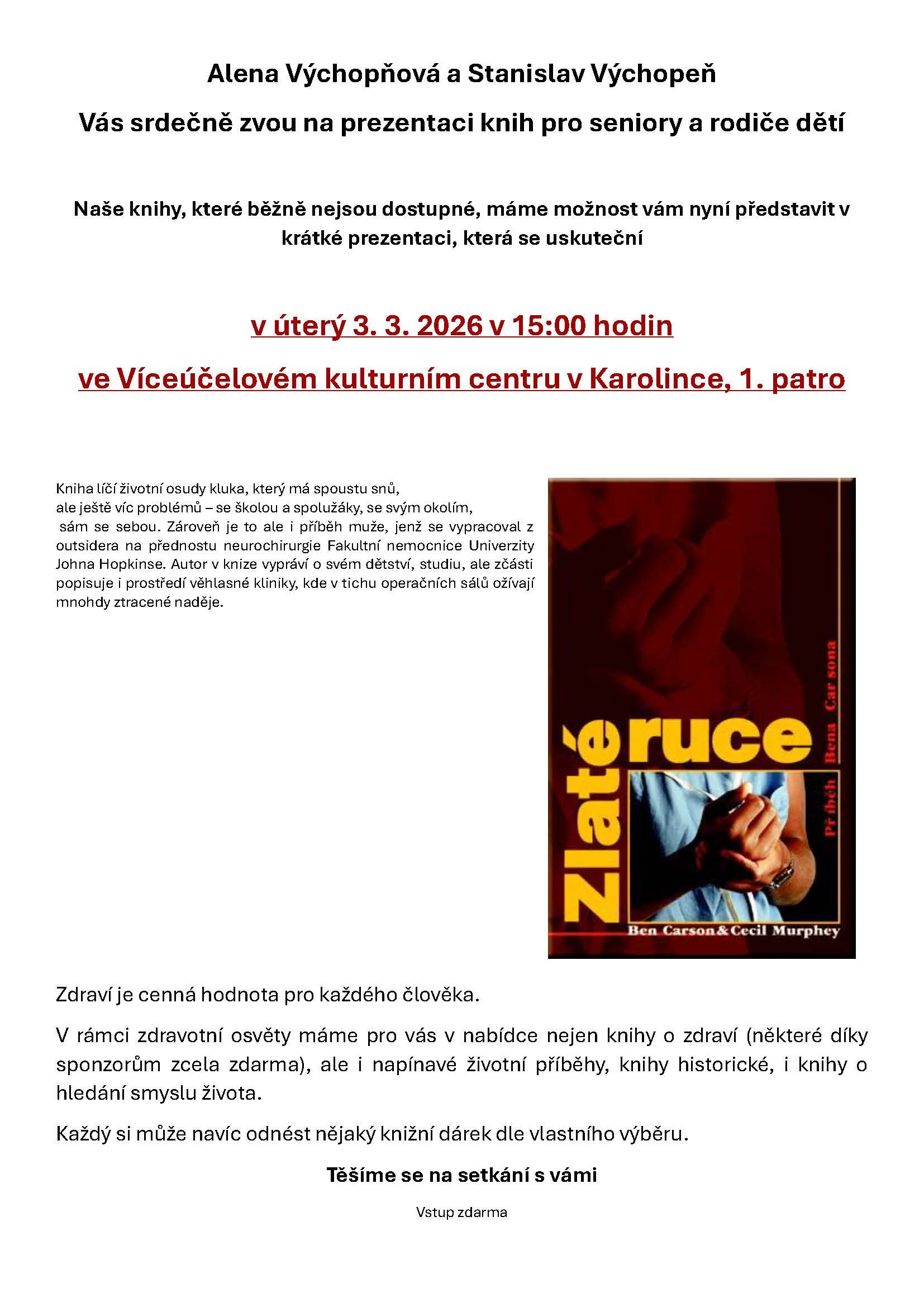 Prezentace knih pro seniory a rodiče dětí