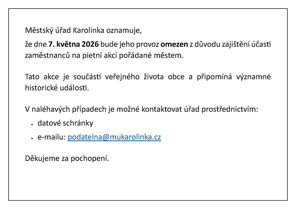 Oznámení Městského úřadu Karolinka