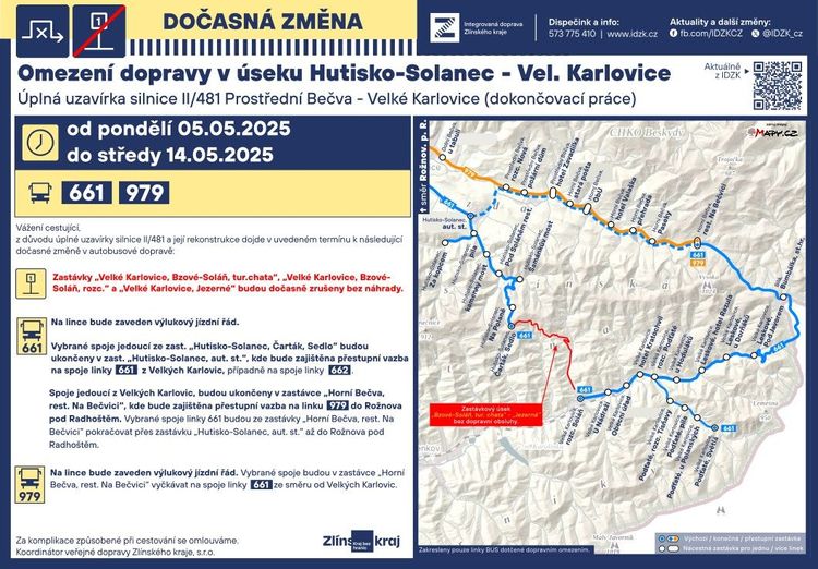 změna v organizaci veřejné dopravy Vel.Karlovice - Hutisko Solanec
